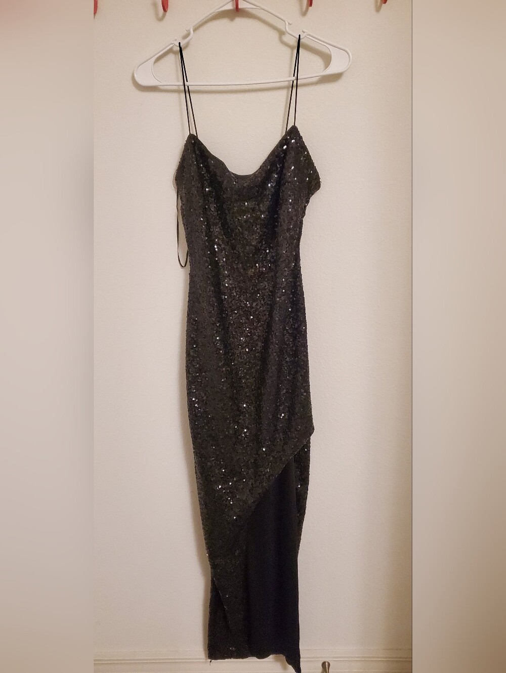 Thirty/Thirty LA Black Sequin Asymmetrical Slip Dress Sexy Event Wedding Gala